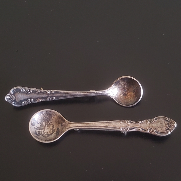 2 Vintage Sterling Silver Miniature Spoon Brooch Pins Signed 2.75" 4 gra… - Picture 8 of 10